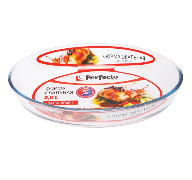 Форма из жаропрочного стекла, 3.0 л, овальная, 348х240х61 мм, PERFECTO LINEA