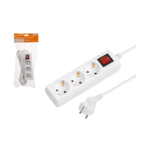 Удлинитель 5м (3 роз., 2,2кВт, с/з, выкл, ПВС 3х0,75) Юпитер