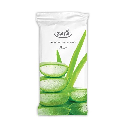 Салфетки влажные гигиенические освежающие с ароматом Алоэ и зеленый чай, 10 шт., ZALA FRESH